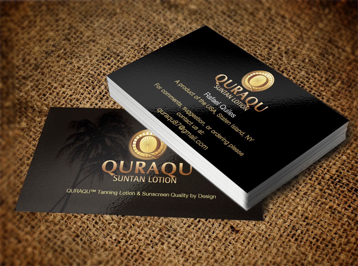 Business Card Design by Pixi Dust for QURAQU SUNTAN LOTION AND SUNSCREEN  | Design #12211813