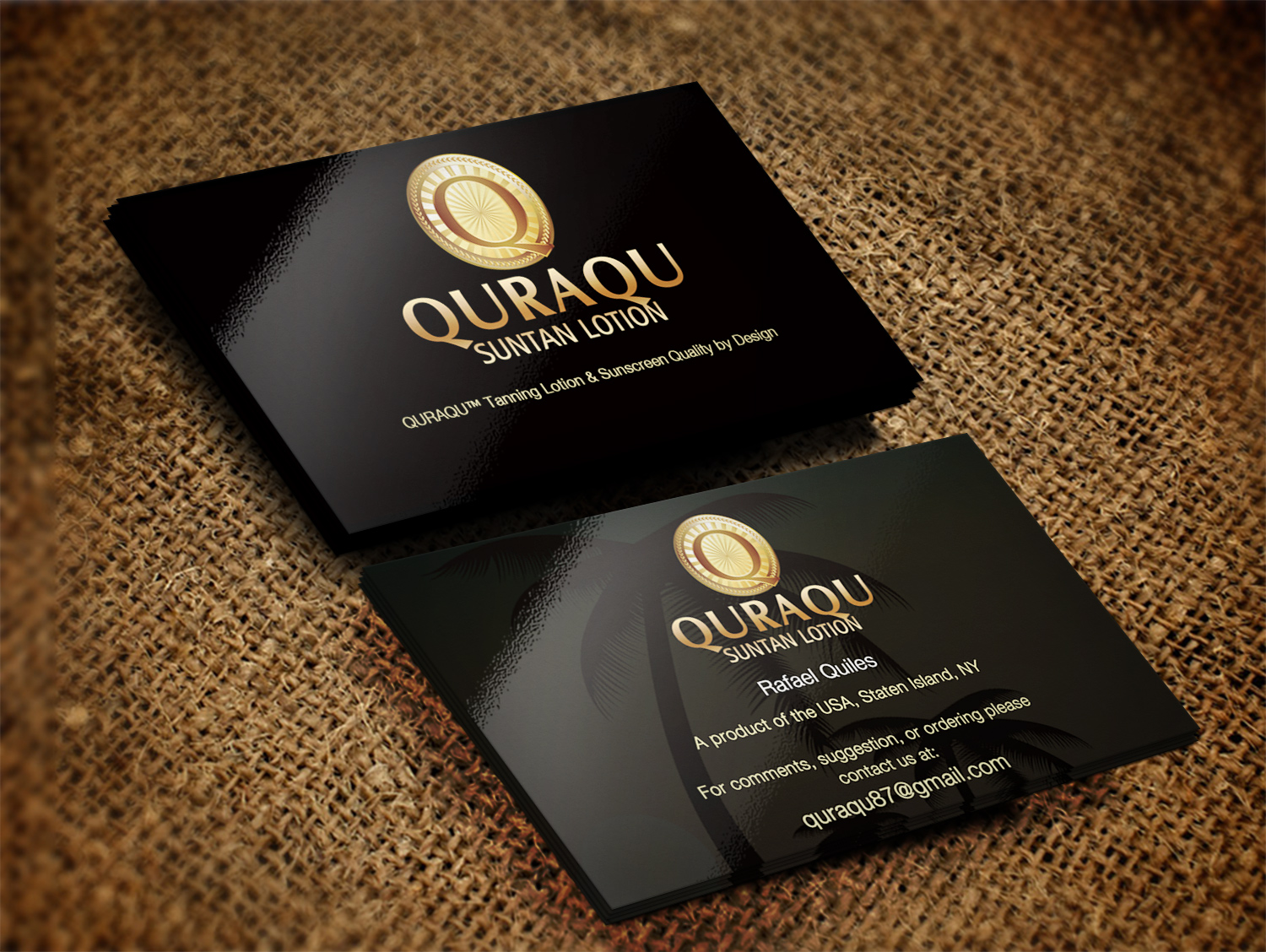 Design de Carte de Visite par Pixi Dust pour QURAQU SUNTAN LOTION AND SUNSCREEN  | Design #12211815