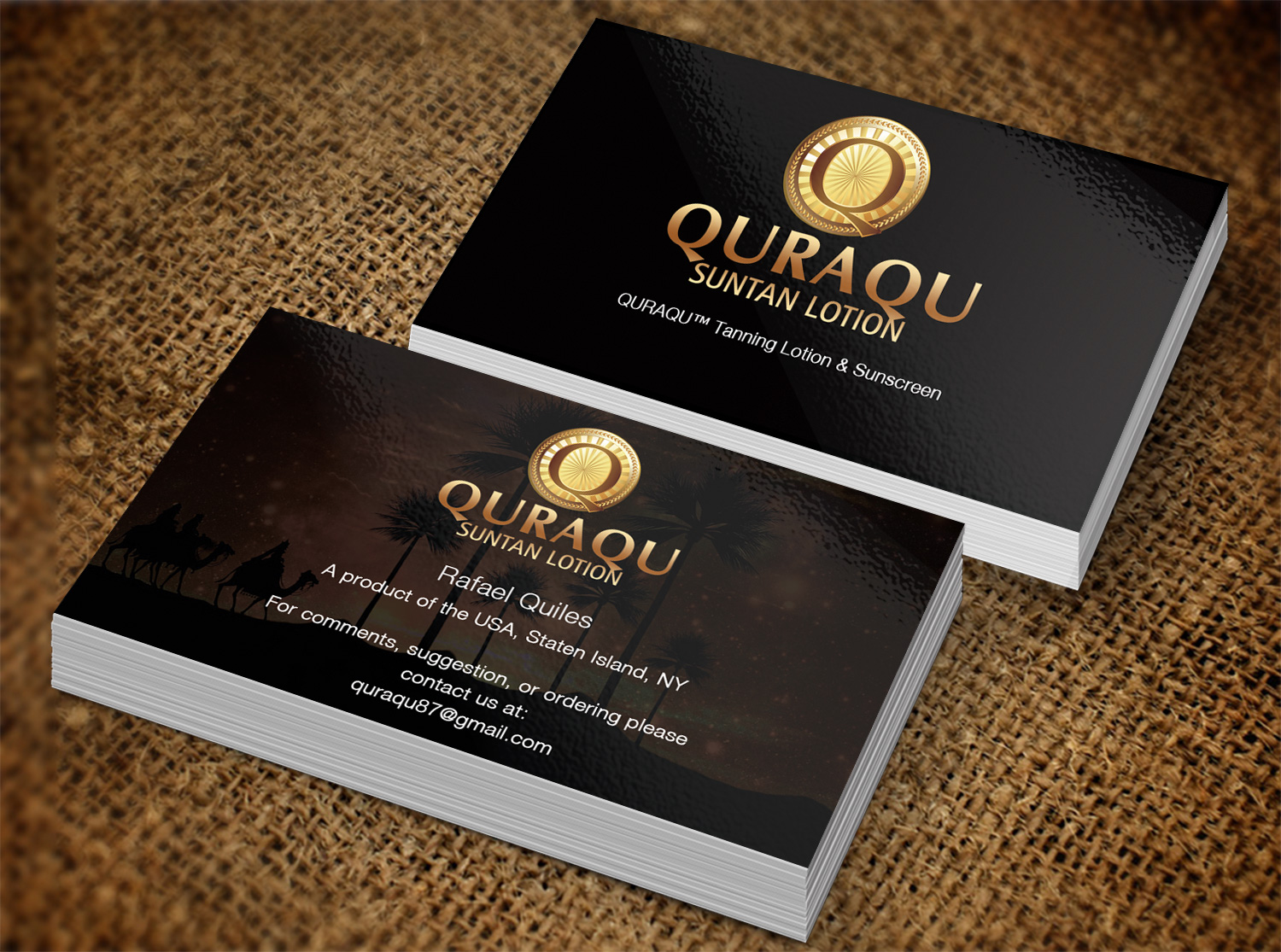 Design de Carte de Visite par Pixi Dust pour QURAQU SUNTAN LOTION AND SUNSCREEN  | Design #12238566