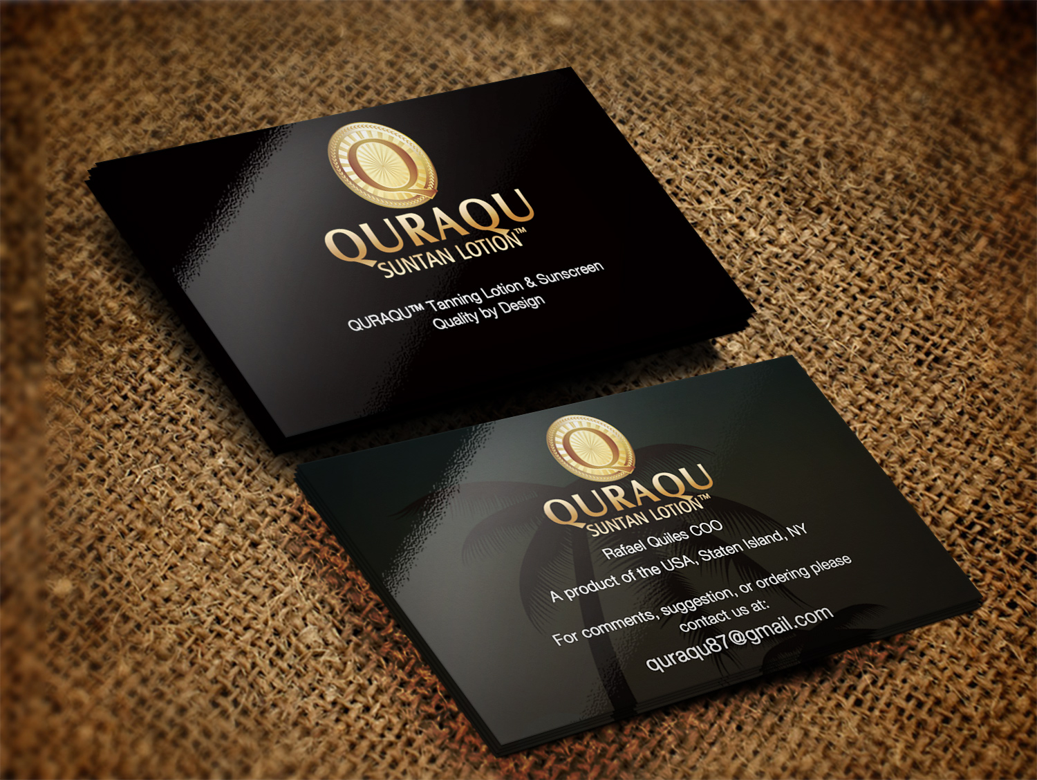 Business Card Design by Pixi Dust for QURAQU SUNTAN LOTION AND SUNSCREEN  | Design #12248645