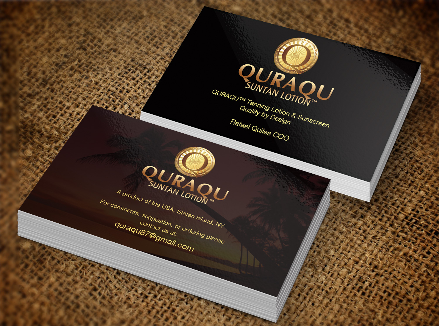 Business Card Design by Pixi Dust for QURAQU SUNTAN LOTION AND SUNSCREEN  | Design #12248648