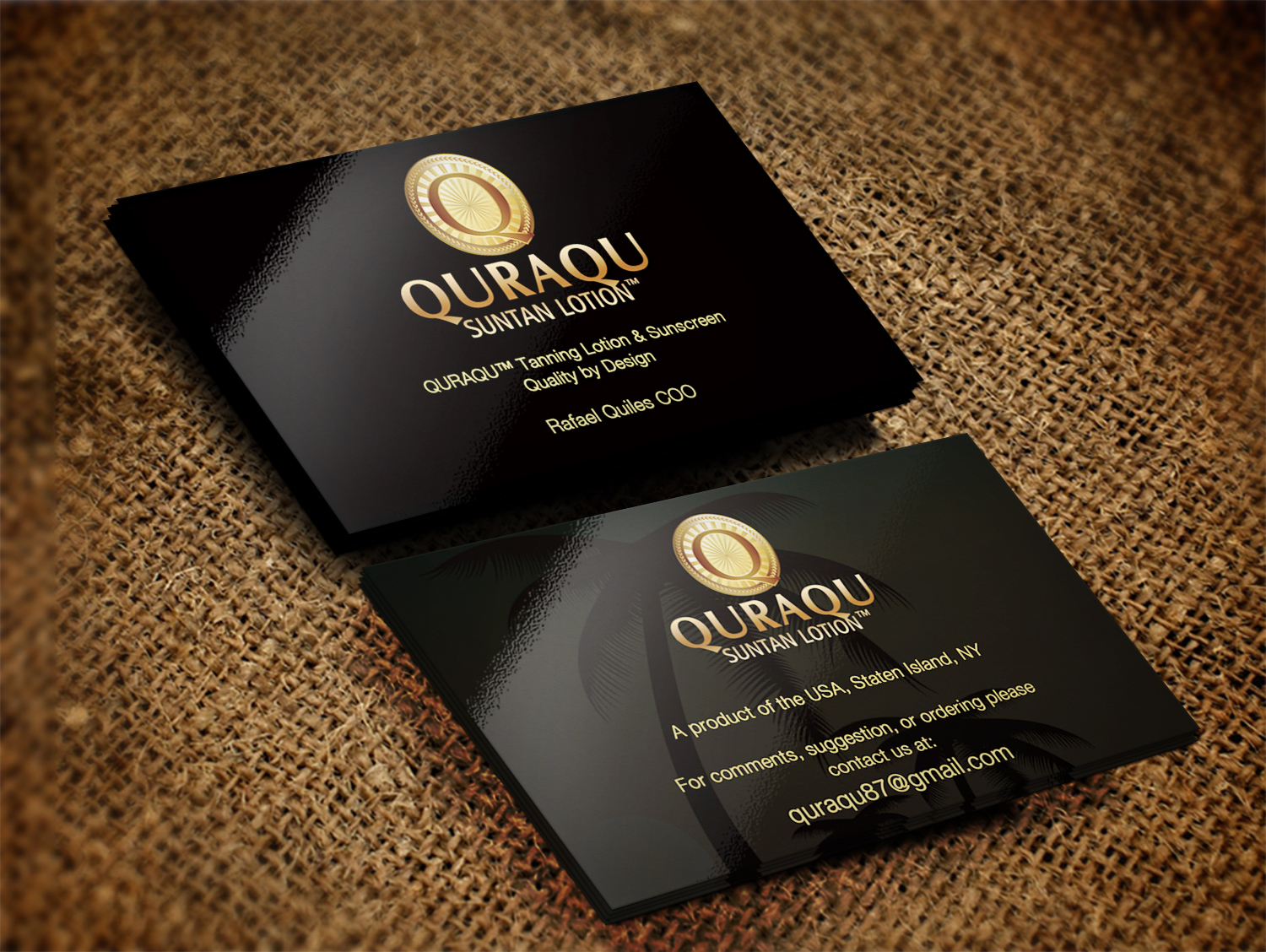Business Card Design by Pixi Dust for QURAQU SUNTAN LOTION AND SUNSCREEN  | Design #12248649