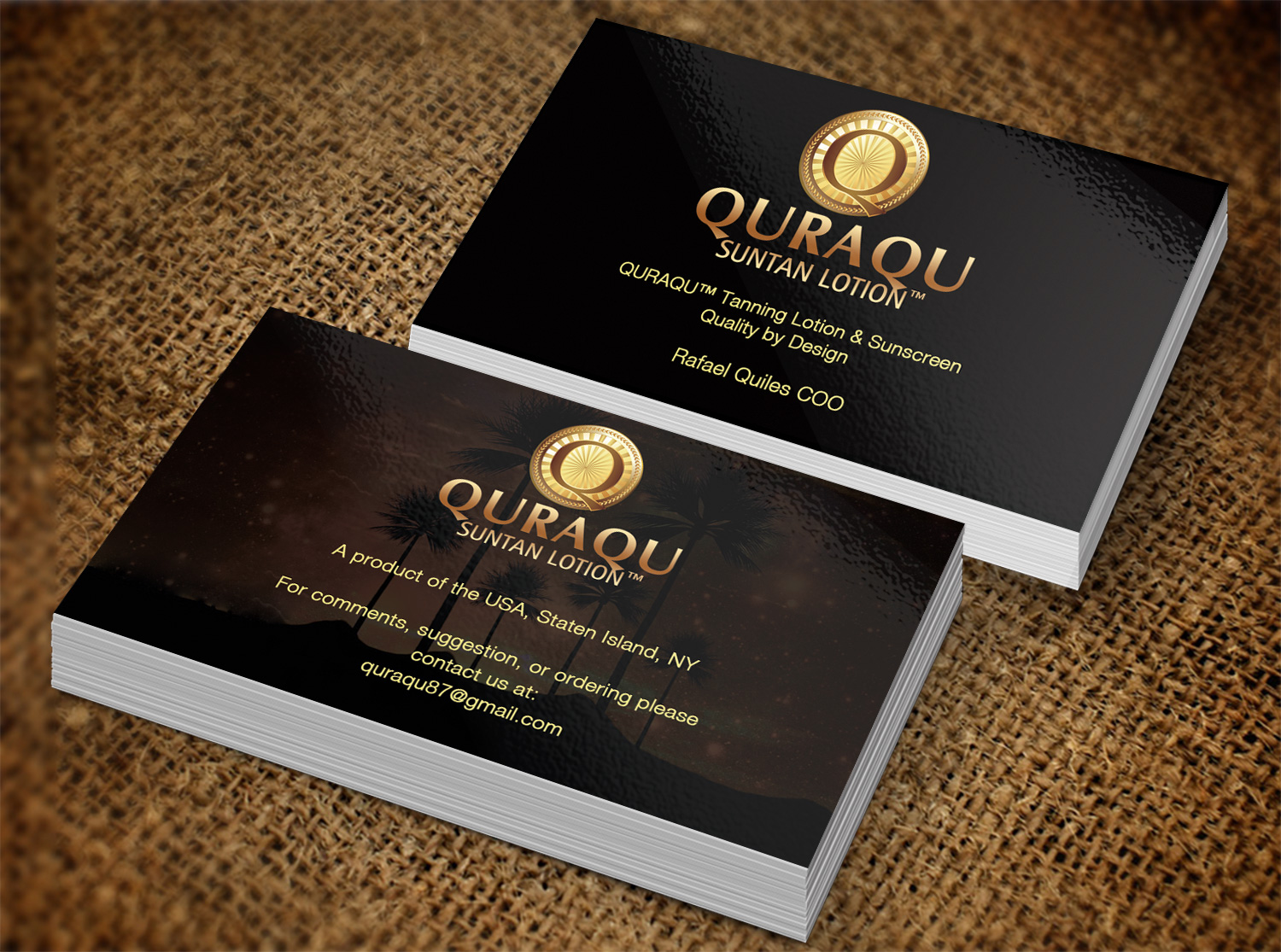 Business Card Design by Pixi Dust for QURAQU SUNTAN LOTION AND SUNSCREEN  | Design #12248653