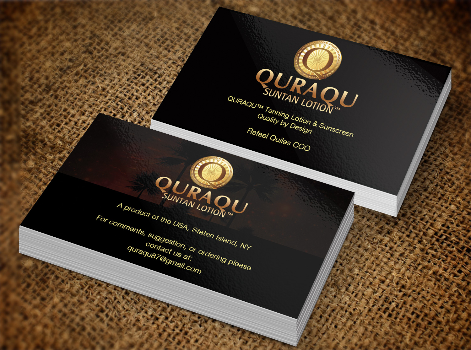 Business Card Design by Pixi Dust for QURAQU SUNTAN LOTION AND SUNSCREEN  | Design #12248654