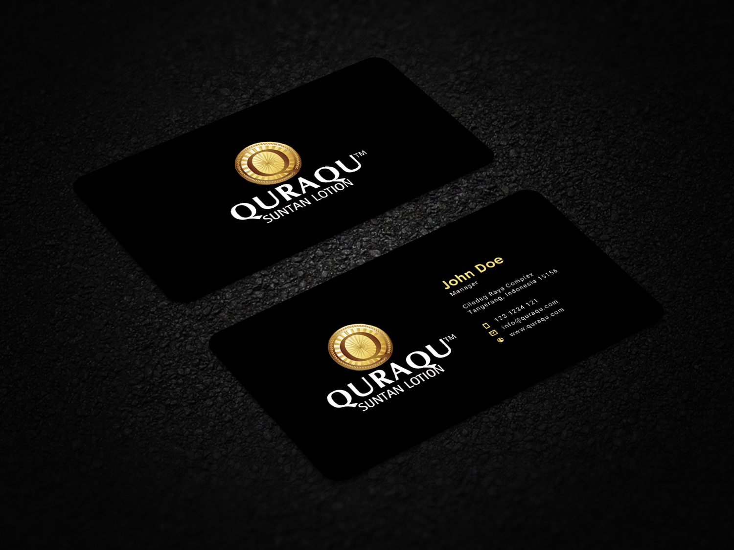 Business Card Design by alvinfadoil for QURAQU SUNTAN LOTION AND SUNSCREEN  | Design #12203402