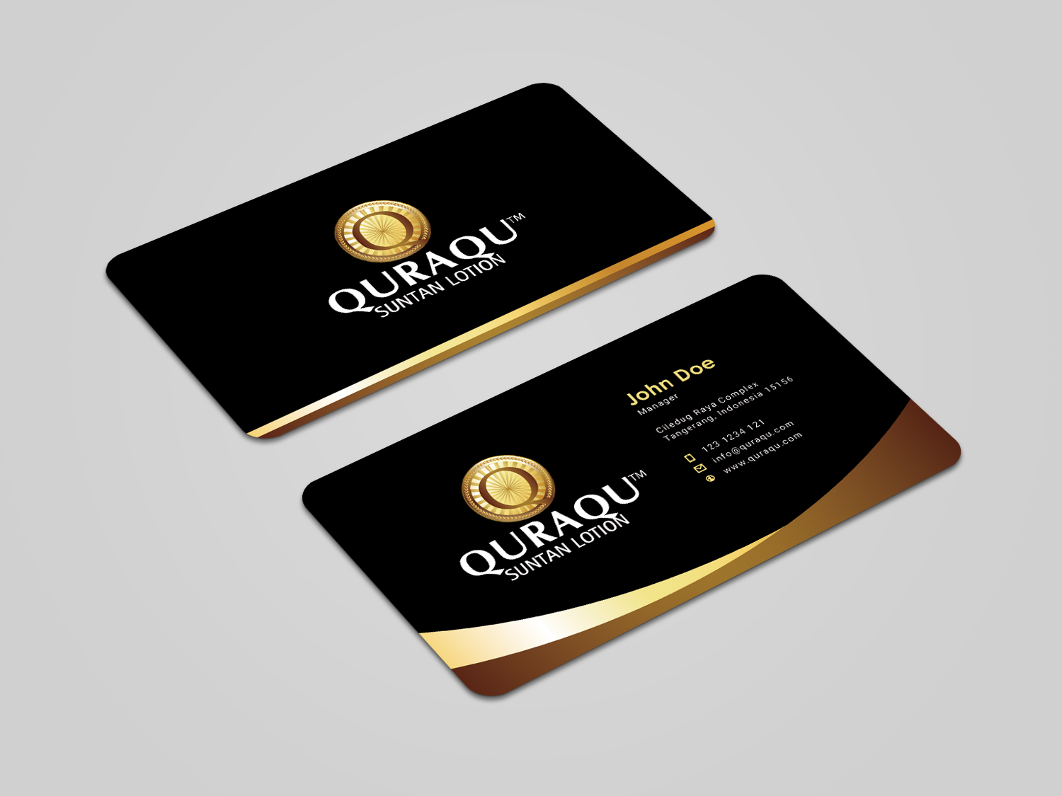 Business Card Design by alvinfadoil for QURAQU SUNTAN LOTION AND SUNSCREEN  | Design #12203467