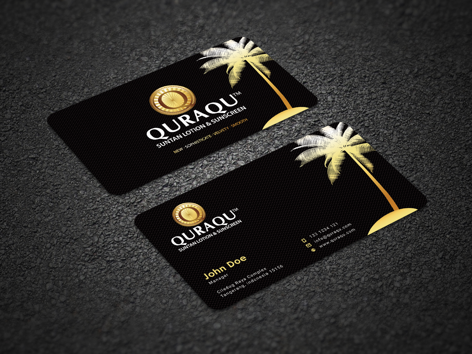 Business Card Design by alvinfadoil for QURAQU SUNTAN LOTION AND SUNSCREEN  | Design #12212636