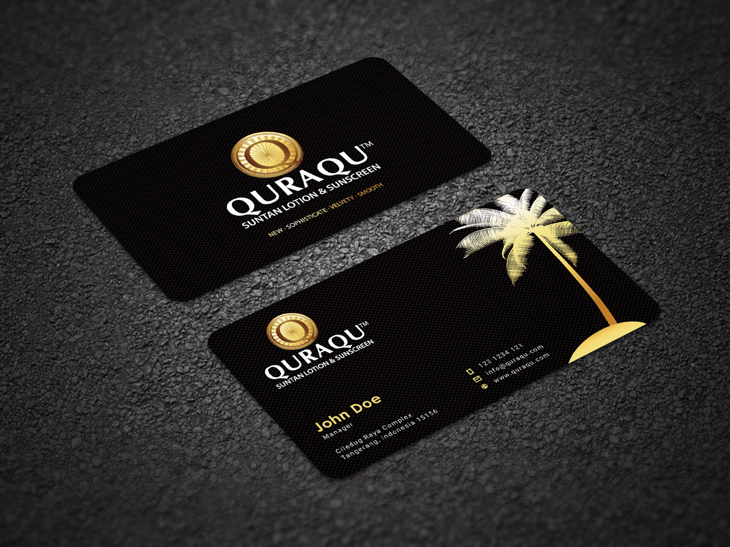 Business Card Design by alvinfadoil for QURAQU SUNTAN LOTION AND SUNSCREEN  | Design #12212654