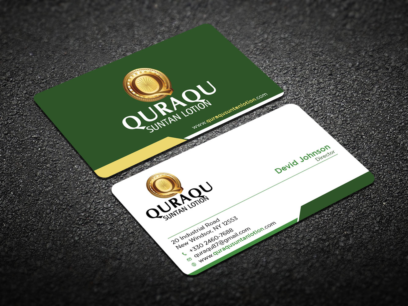 Business Card Design by Verified artistry for QURAQU SUNTAN LOTION AND SUNSCREEN  | Design #12217698