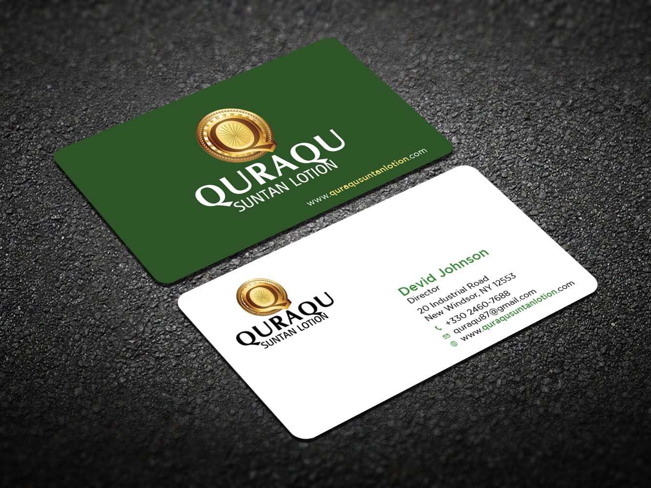 Business Card Design by Verified artistry for QURAQU SUNTAN LOTION AND SUNSCREEN  | Design #12217708