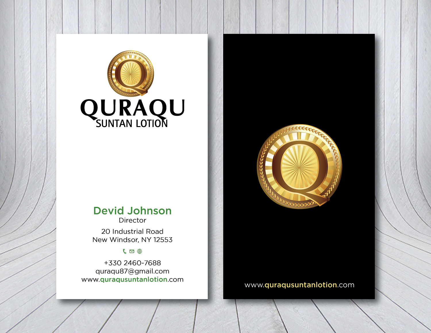 Business Card Design by Verified artistry for QURAQU SUNTAN LOTION AND SUNSCREEN  | Design #12217709