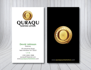 Business Card Design by Verified artistry for QURAQU SUNTAN LOTION AND SUNSCREEN  | Design: #12217709