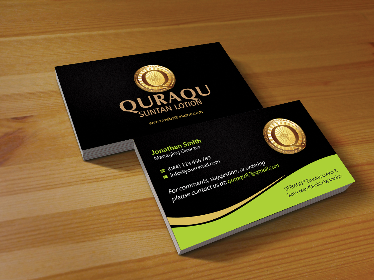 Design de Carte de Visite par Creations Box 2015 pour QURAQU SUNTAN LOTION AND SUNSCREEN  | Design #12209591