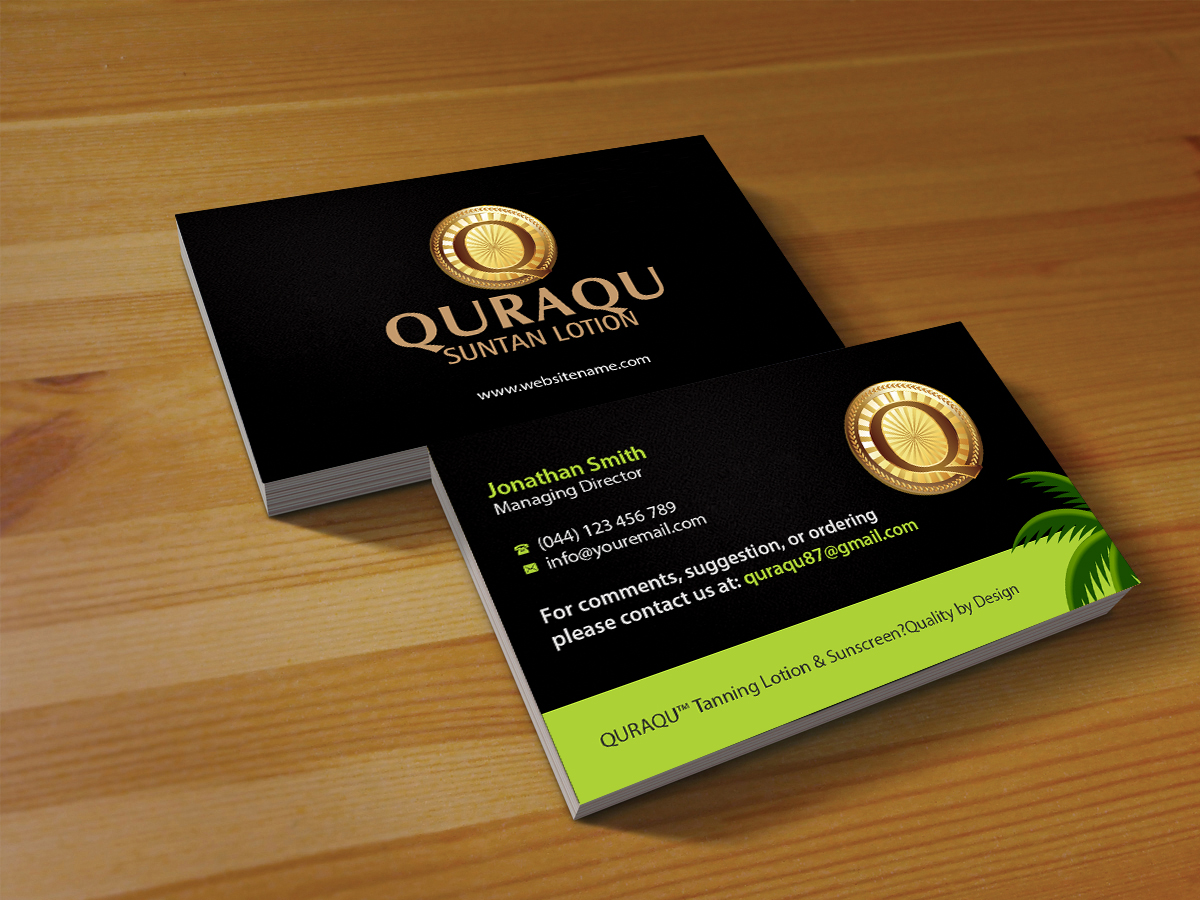 Design de Carte de Visite par Creations Box 2015 pour QURAQU SUNTAN LOTION AND SUNSCREEN  | Design #12209597