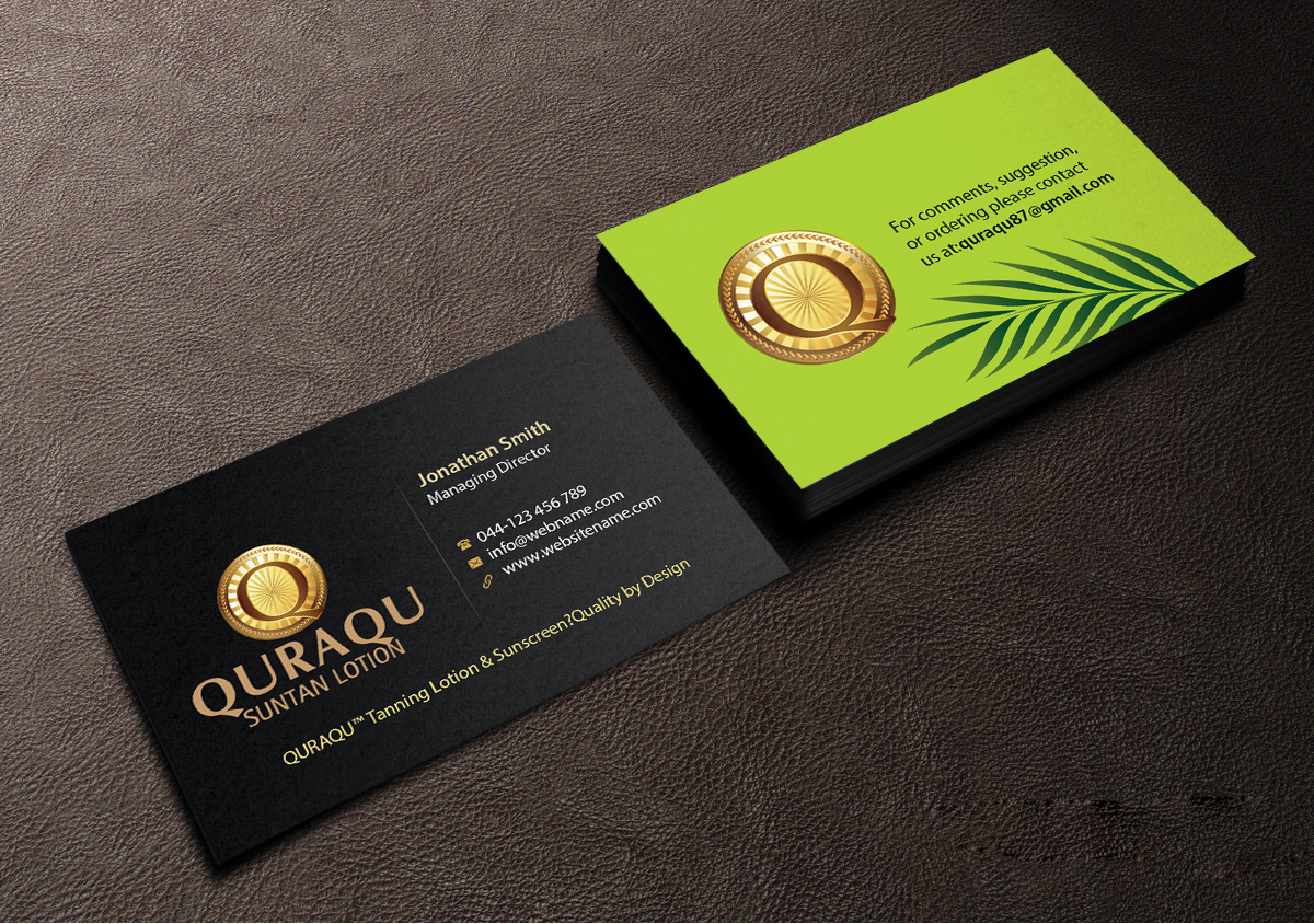 Design de Carte de Visite par Creations Box 2015 pour QURAQU SUNTAN LOTION AND SUNSCREEN  | Design #12209598