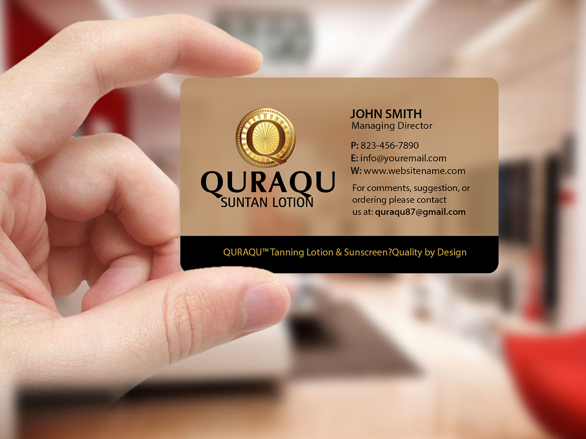 Business Card Design by Creations Box 2015 for QURAQU SUNTAN LOTION AND SUNSCREEN  | Design #12209599