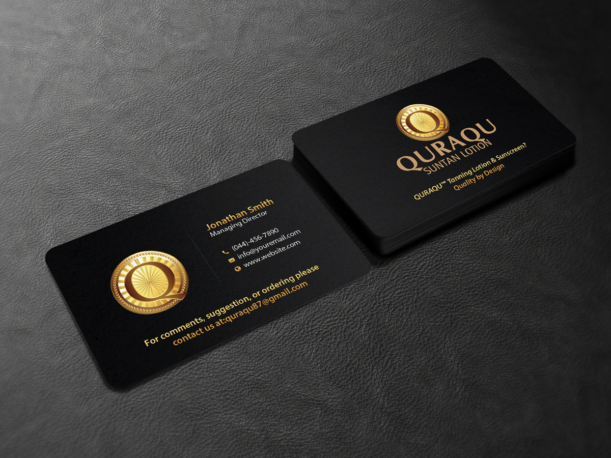 Business Card Design by Creations Box 2015 for QURAQU SUNTAN LOTION AND SUNSCREEN  | Design #12213153