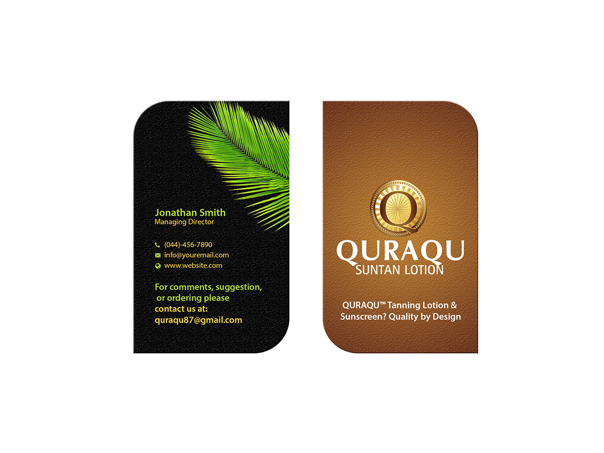 Business Card Design by Creations Box 2015 for QURAQU SUNTAN LOTION AND SUNSCREEN  | Design #12213158