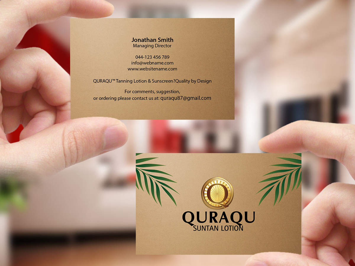 Business Card Design by Creations Box 2015 for QURAQU SUNTAN LOTION AND SUNSCREEN  | Design #12213171