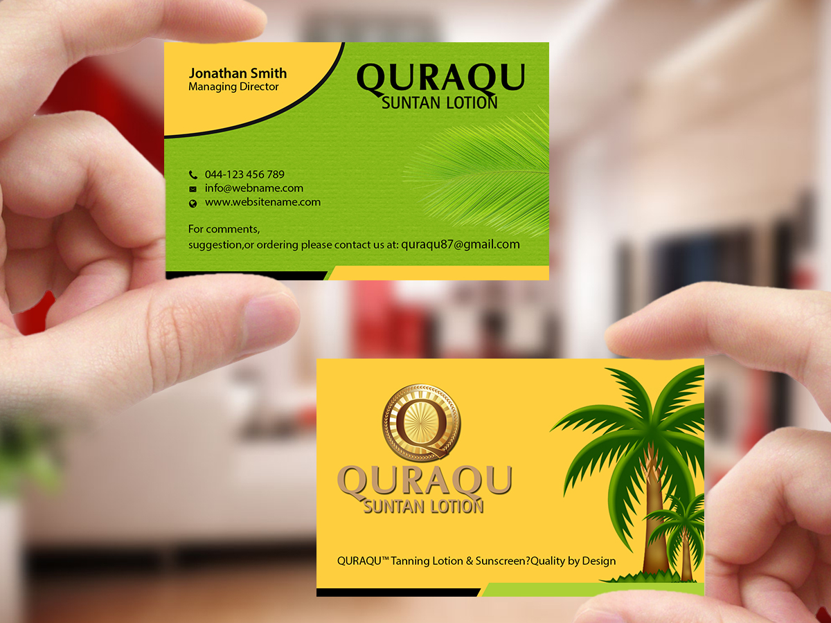 Business Card Design by Creations Box 2015 for QURAQU SUNTAN LOTION AND SUNSCREEN  | Design #12213172