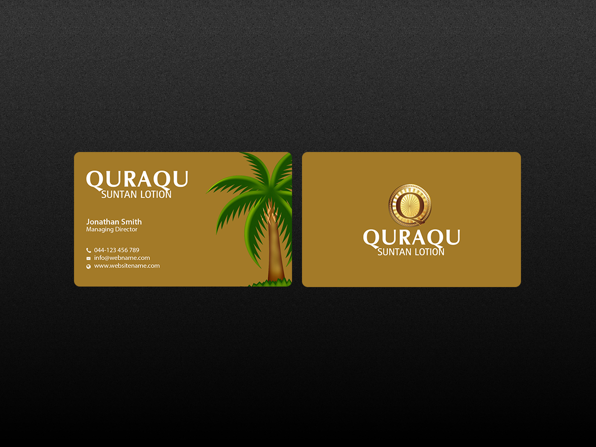 Business Card Design by Creations Box 2015 for QURAQU SUNTAN LOTION AND SUNSCREEN  | Design #12213193