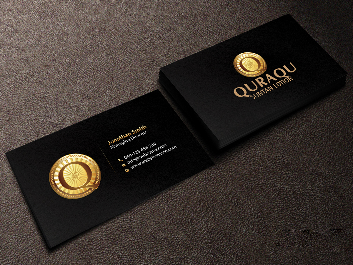 Business Card Design by Creations Box 2015 for QURAQU SUNTAN LOTION AND SUNSCREEN  | Design #12213194