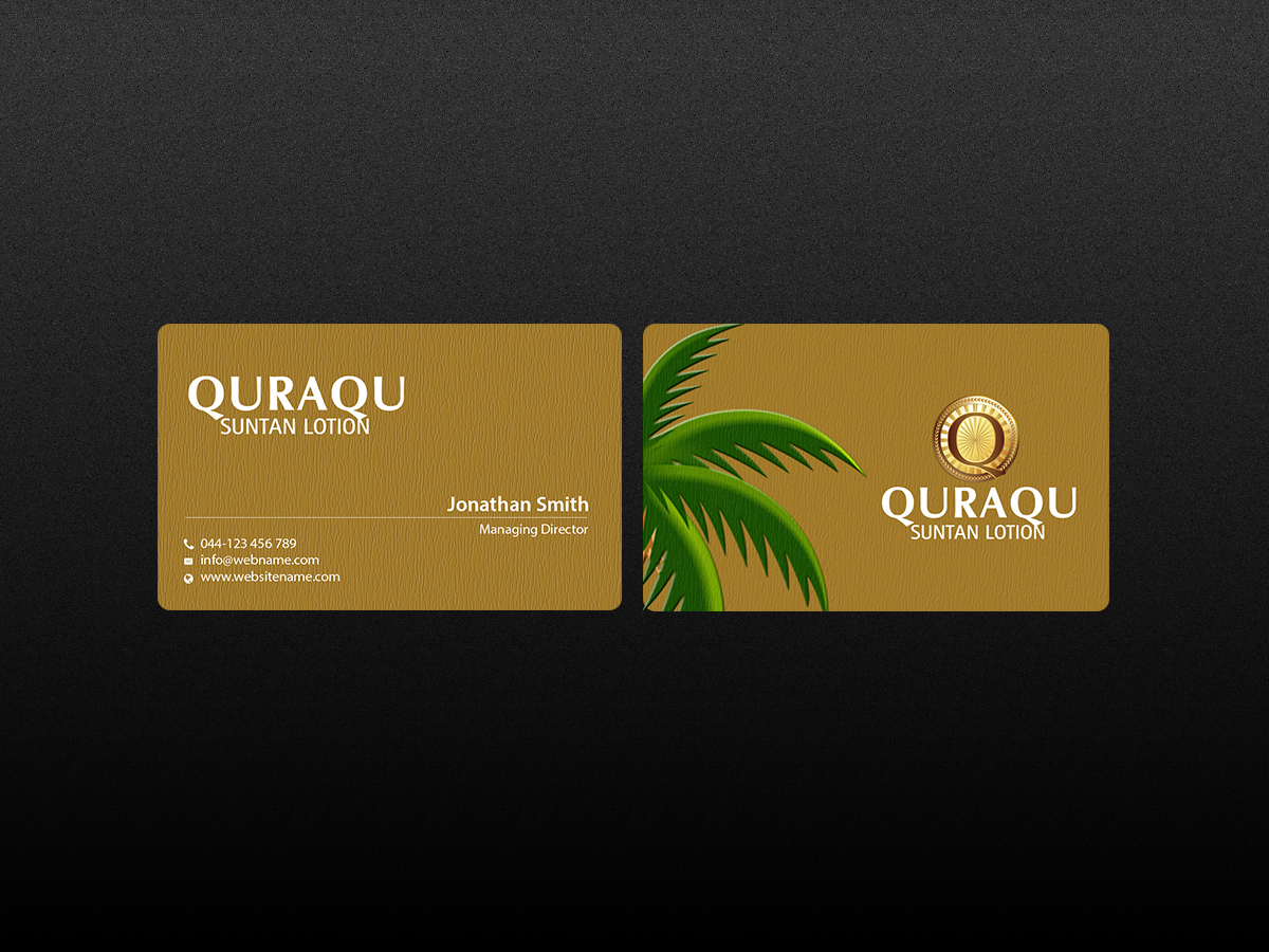 Business Card Design by Creations Box 2015 for QURAQU SUNTAN LOTION AND SUNSCREEN  | Design #12213197