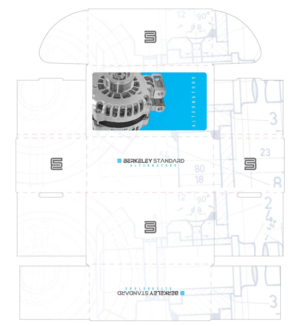 Packaging box designs for Berkeley Standard, a series of five designs for automotive parts | Verpackungs-Design von GliderGraphx