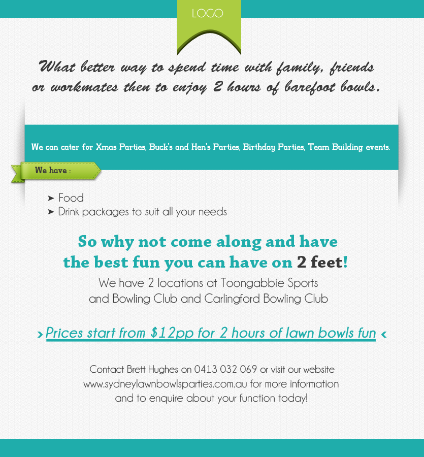 Flyer Design by Attaf Othman for Sydney Lawn Bowls Parties | Design #2391180