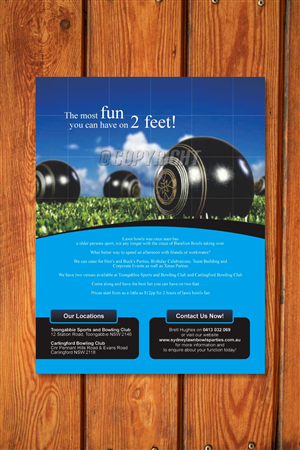 Design de Flyer par barinix pour Sydney Lawn Bowls Parties | Design #2390797