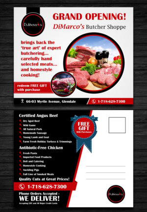 Development of EDDM  post card for Grand Opening- DiMarco's Butcher Shoppe | Design de Carte Postale par ecorokerz