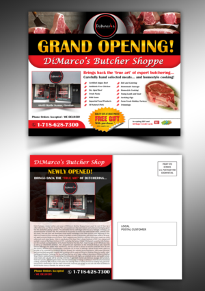 Development of EDDM  post card for Grand Opening- DiMarco's Butcher Shoppe | Design de Carte Postale par innovative earth