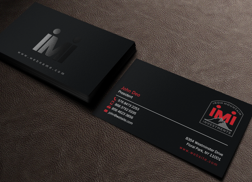 Business Card Design by Brand aid for Iron Mountain Insurance & Iron Mountain Investments | Design #12272823