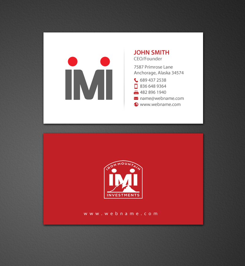 Business Card Design by chandrayaan.creative for Iron Mountain Insurance & Iron Mountain Investments | Design #12270062