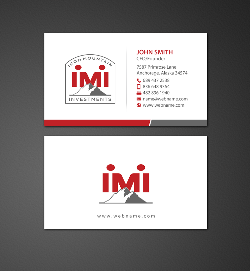 Business Card Design by chandrayaan.creative for Iron Mountain Insurance & Iron Mountain Investments | Design #12270063