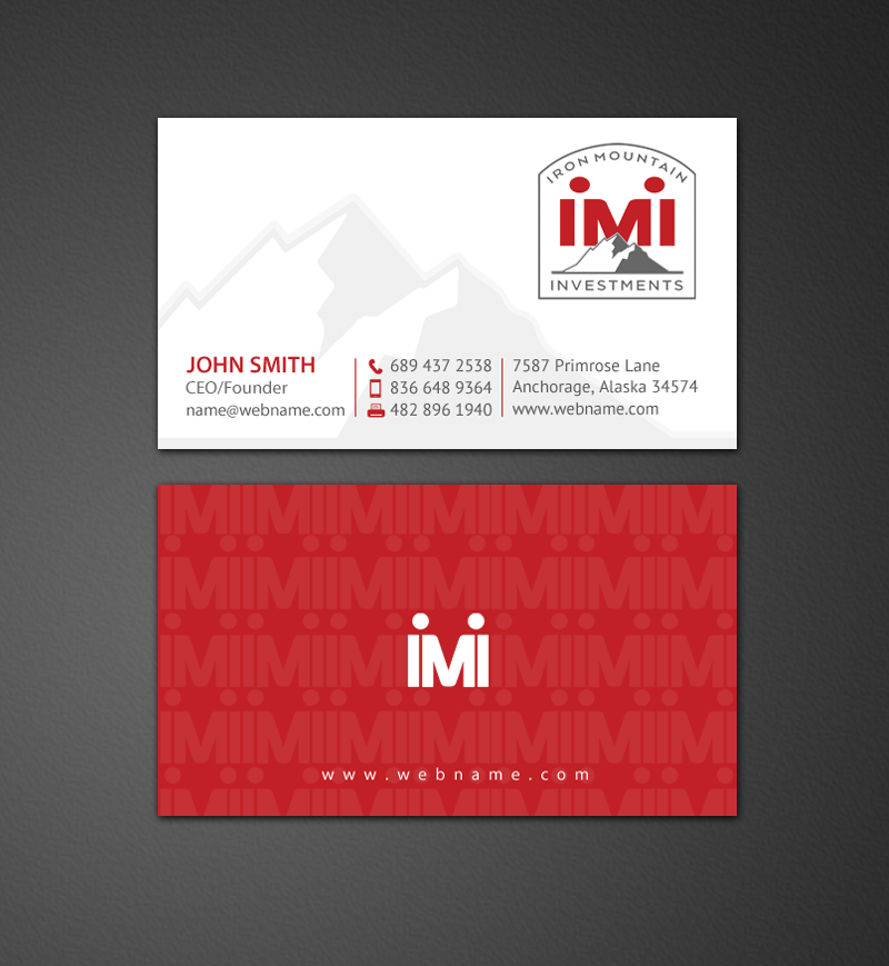Business Card Design by chandrayaan.creative for Iron Mountain Insurance & Iron Mountain Investments | Design #12305645