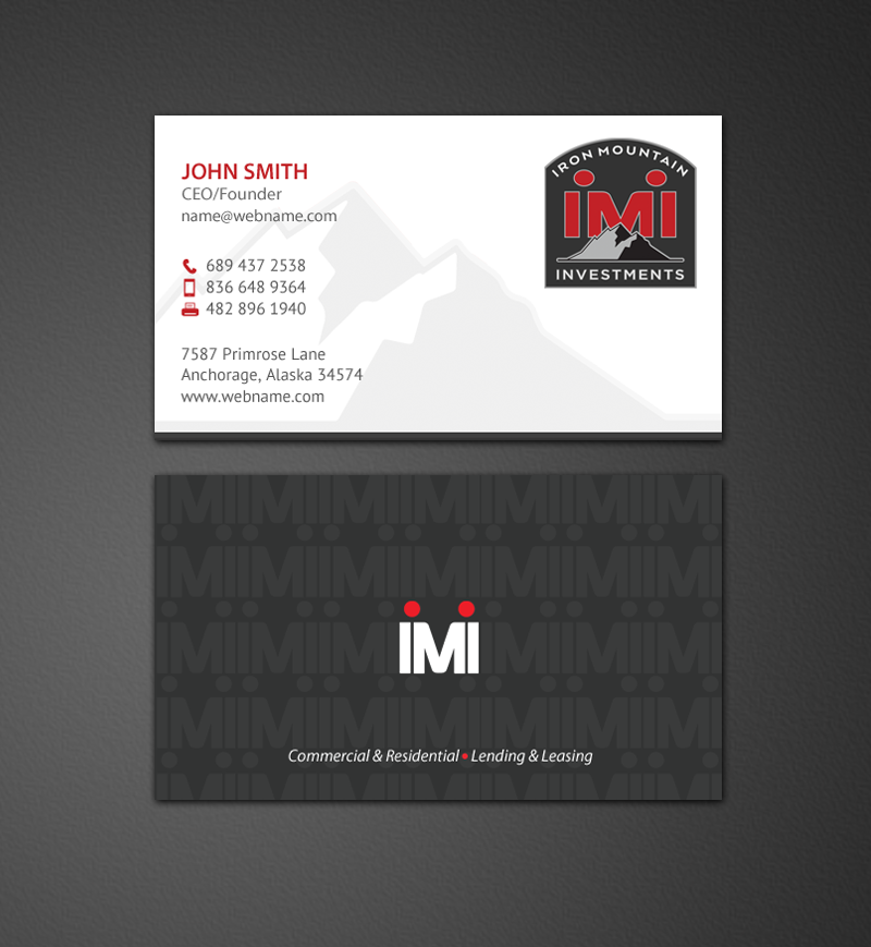 Business Card Design by chandrayaan.creative for Iron Mountain Insurance & Iron Mountain Investments | Design #12358998