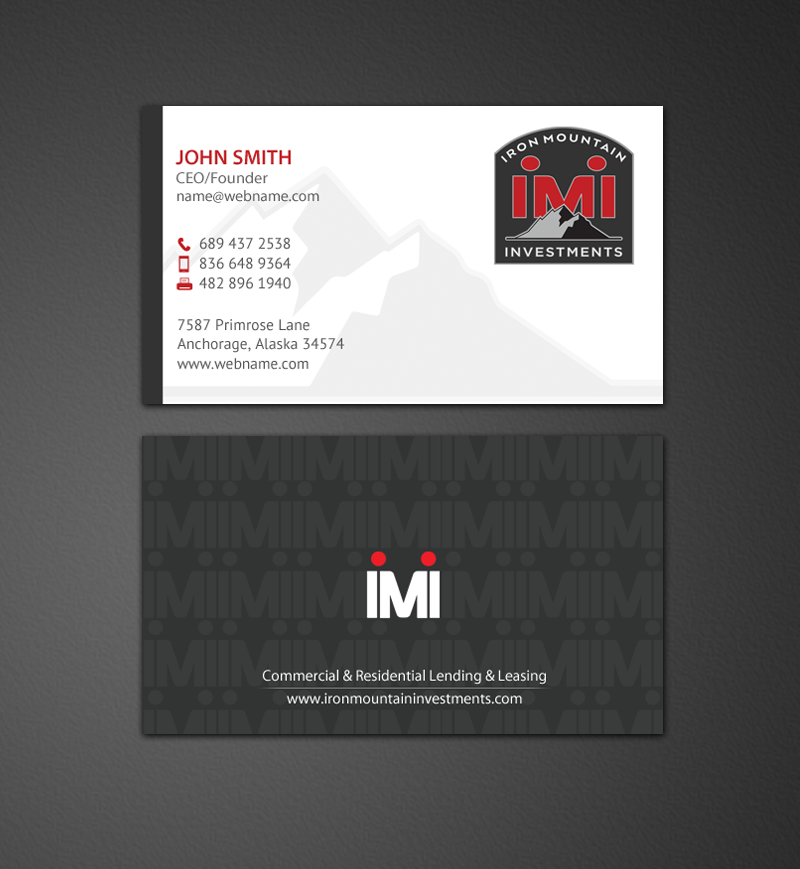 Business Card Design by chandrayaan.creative for Iron Mountain Insurance & Iron Mountain Investments | Design #12407516