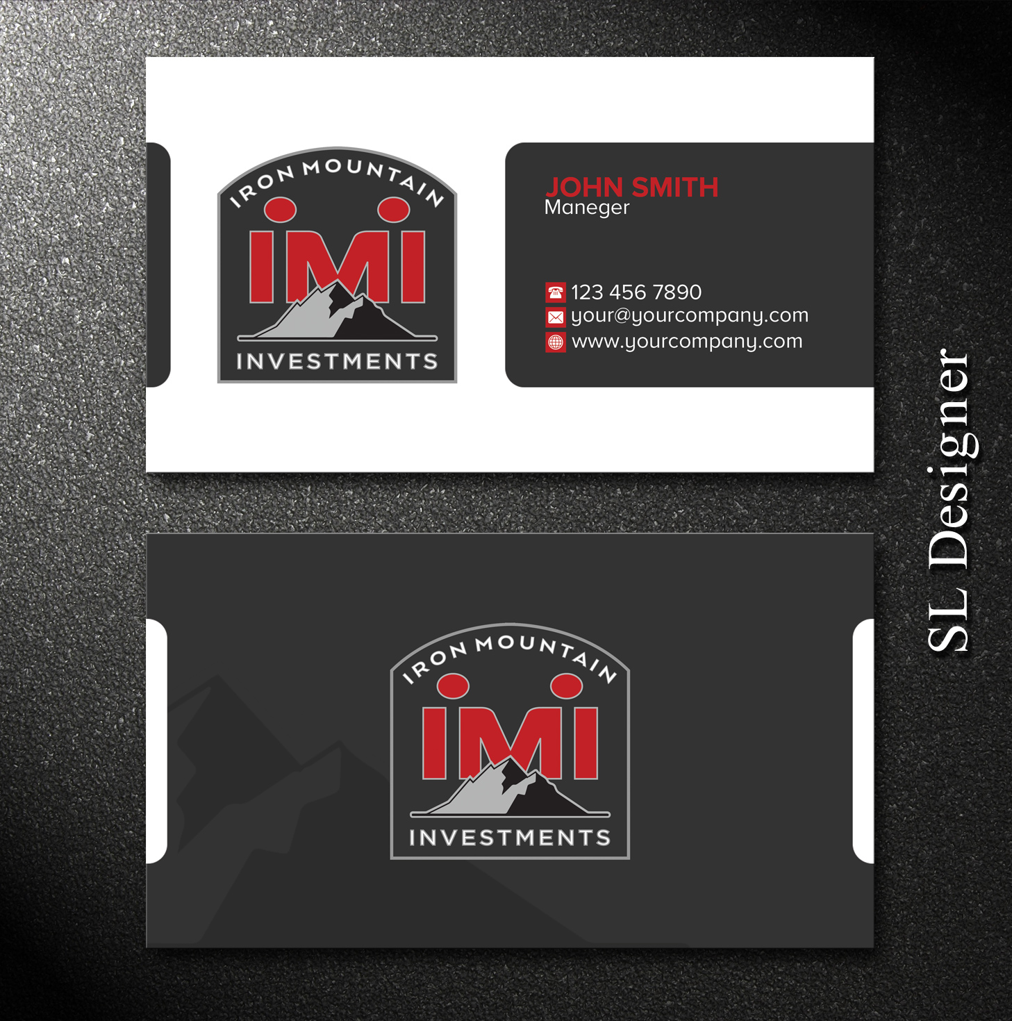 Business Card Design by SL Designer for Iron Mountain Insurance & Iron Mountain Investments | Design #12264227