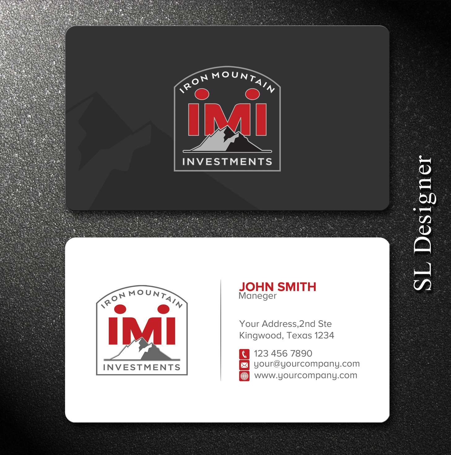 Business Card Design by SL Designer for Iron Mountain Insurance & Iron Mountain Investments | Design #12264236