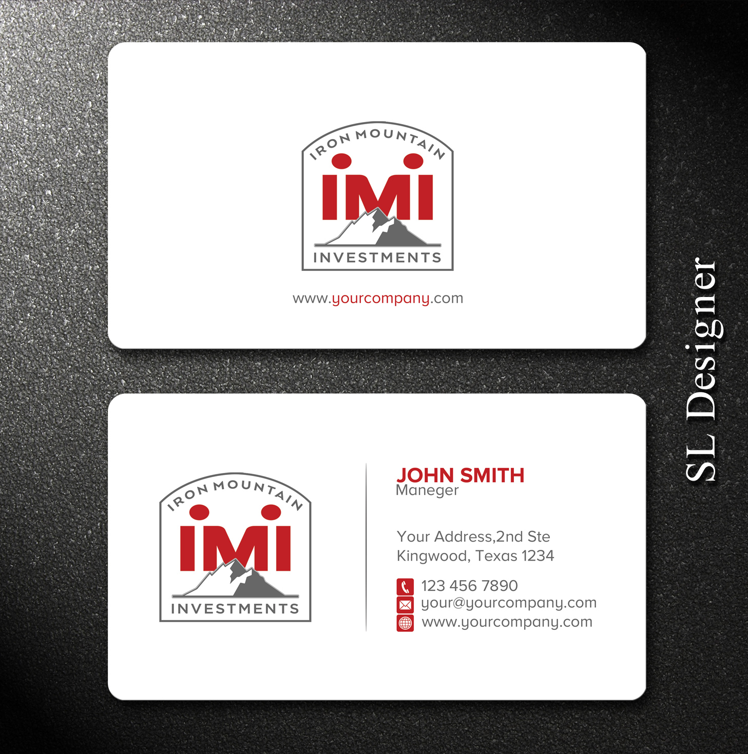 Business Card Design by SL Designer for Iron Mountain Insurance & Iron Mountain Investments | Design #12264237