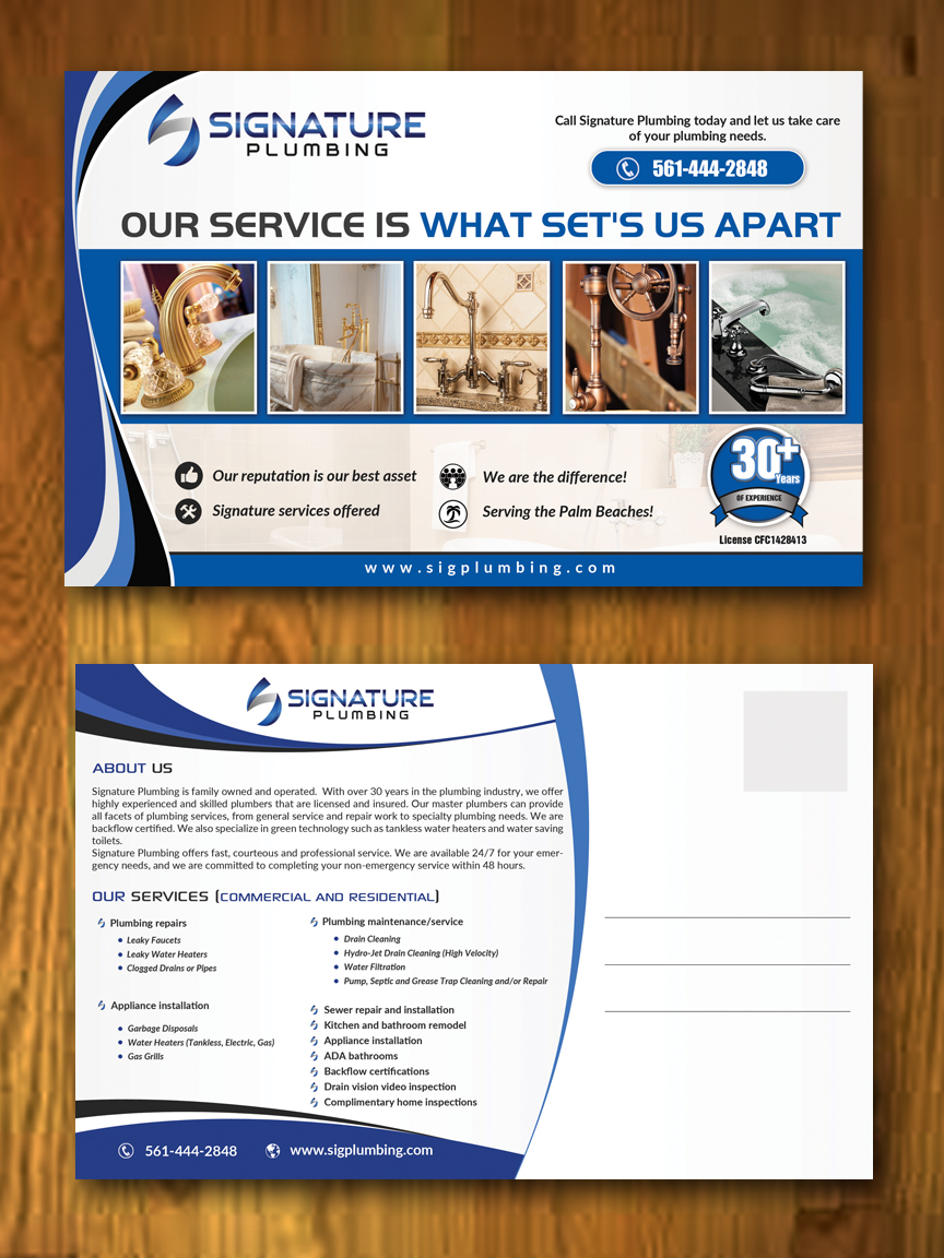 Postcard Design by innovative earth for Signature Plumbing. Inc | Design #12407629