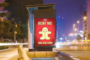 Bus Shelter Poster Christmas themed and reads RENT ME | Poster Design by ejcx