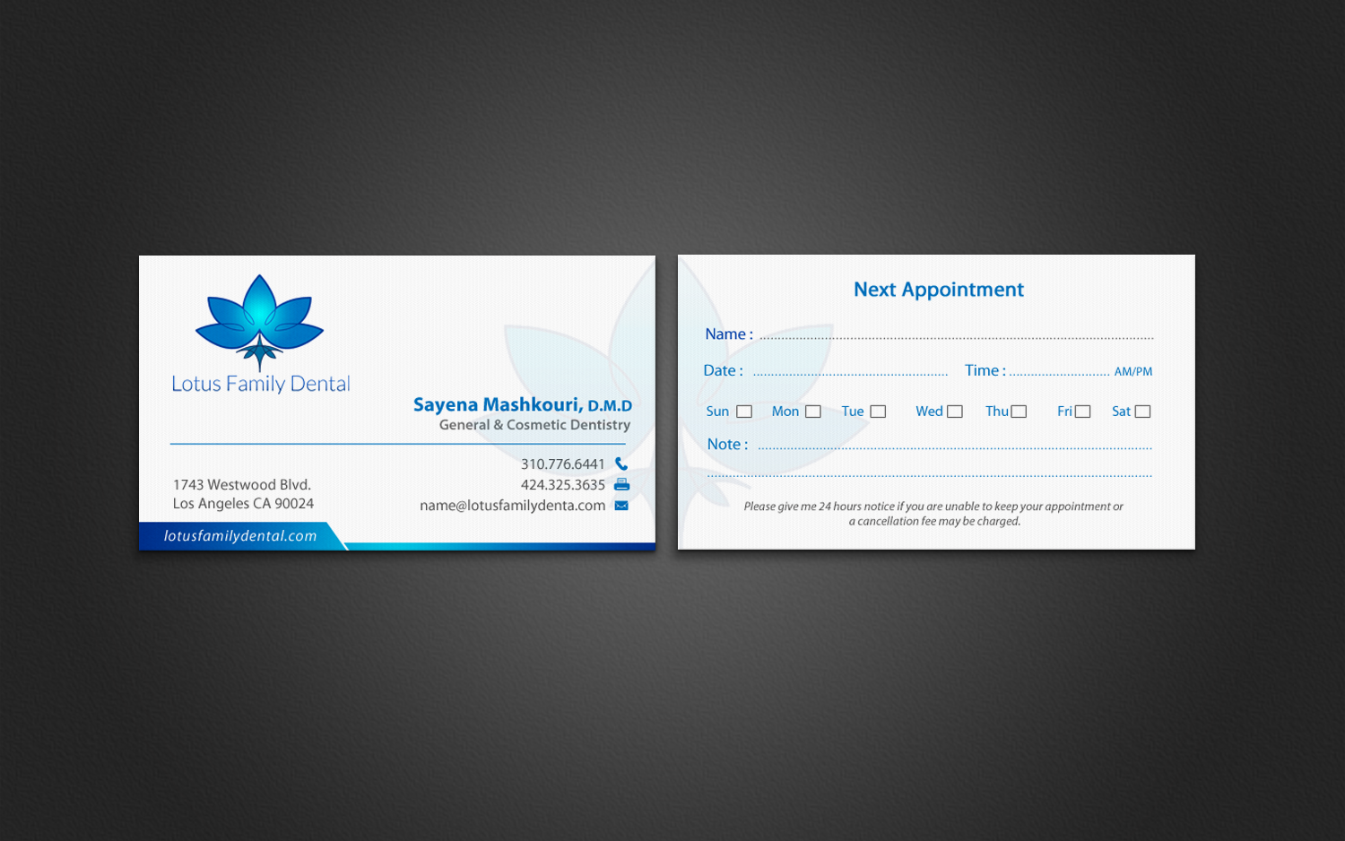 Diseño de Tarjeta de Presentación por chandrayaan.creative para Lotus Family Dental | Diseño #12452479