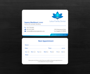 Business Card Design by chandrayaan.creative for Lotus Family Dental | Design #12540428