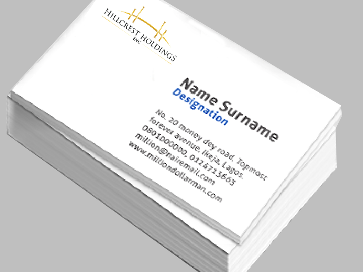 Diseño de Tarjeta de Presentación por designerdhyani para Hillcrest Holdings | Diseño #12454904