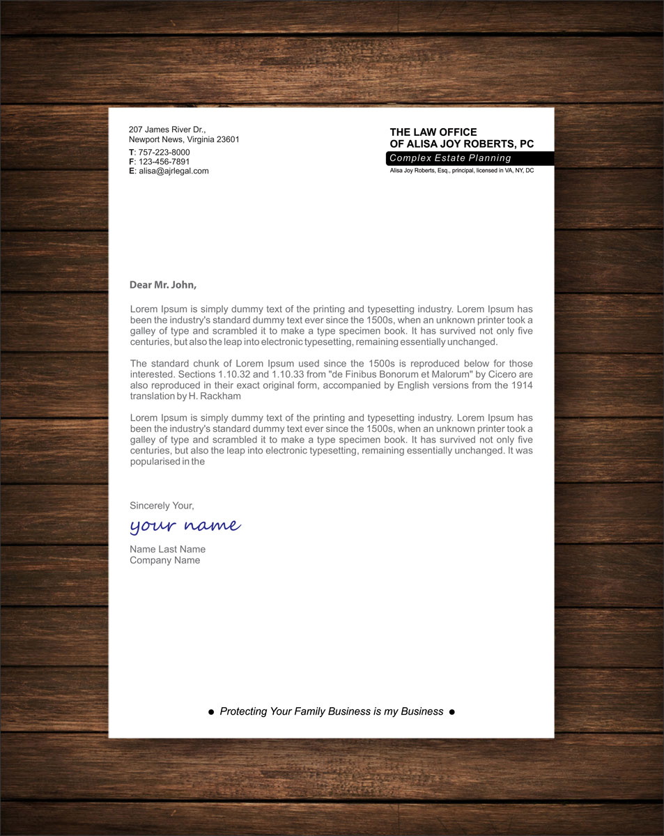 Letterhead Design by alpesh9520 for The Law Office of Alisa Joy Roberts, PC | Design #12499728