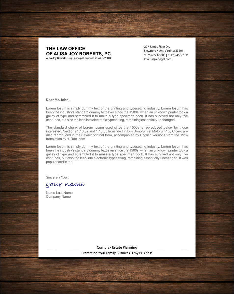 Briefkopf-Design von alpesh9520 für The Law Office of Alisa Joy Roberts, PC | Design #12499729