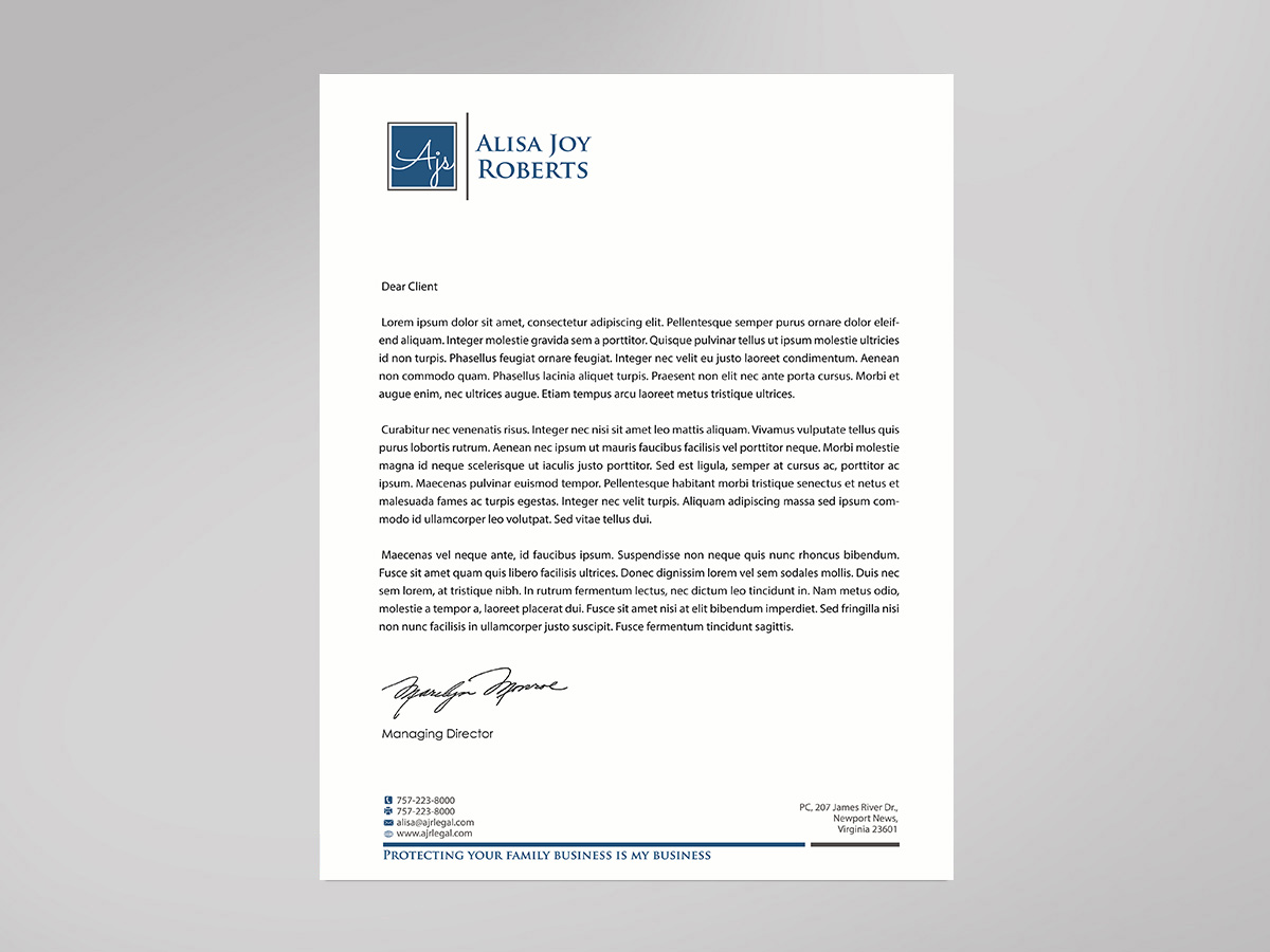 Letterhead Design by Designs 2019 for The Law Office of Alisa Joy Roberts, PC | Design #12497541