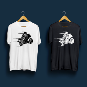 Black and white drawing of motorcycle racer to be used for t-shirt design | Diseño de Camiseta por Filo F